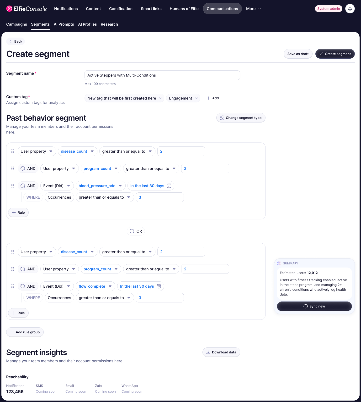 Communications module — creating a member segment