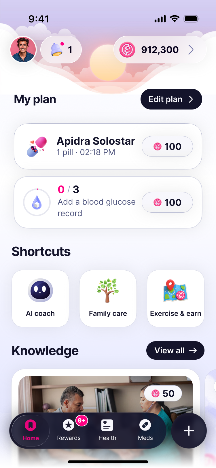 Participant app home screen carrying the gamified engagement layer