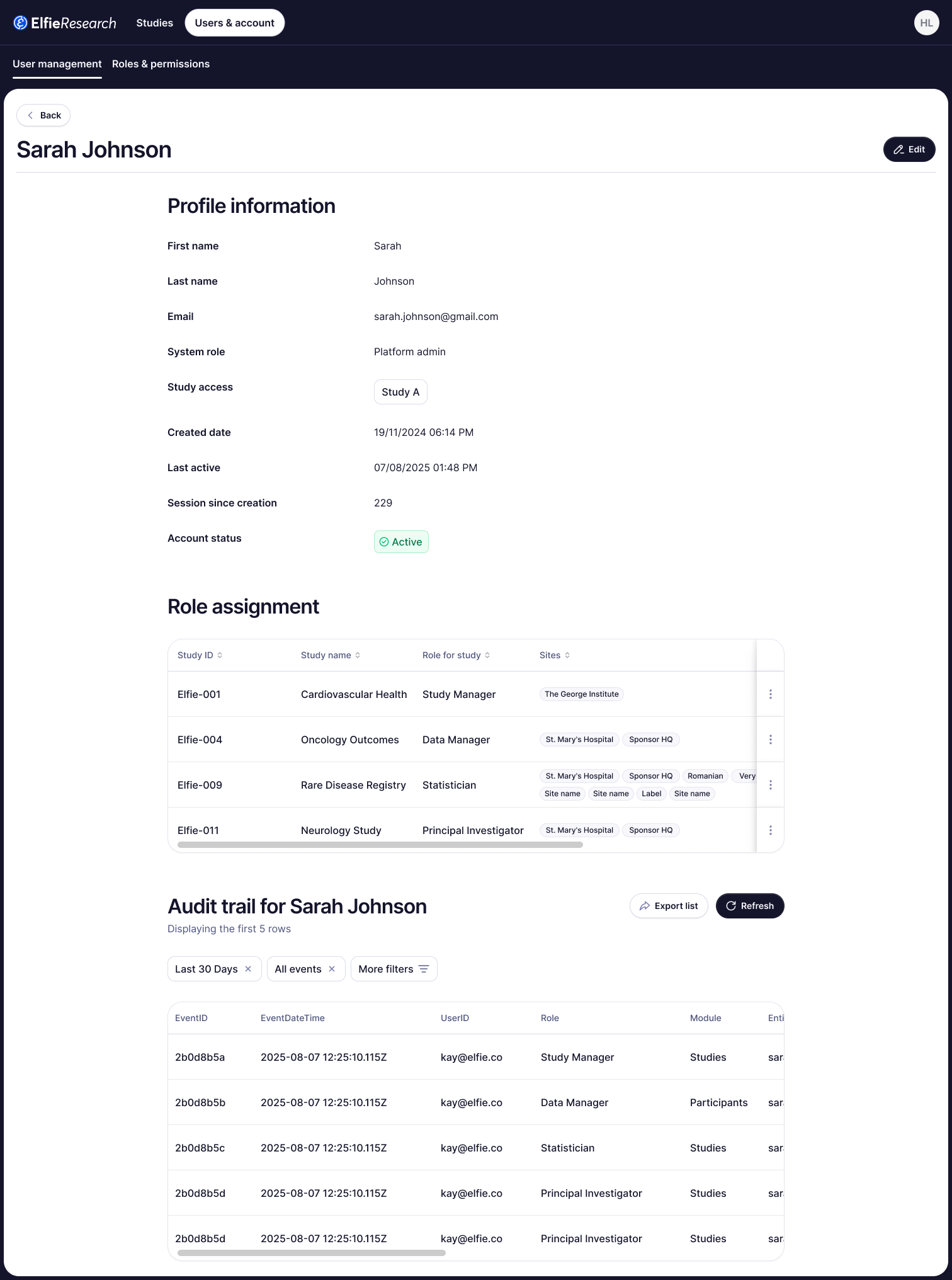 Role management — a user profile in read-only state